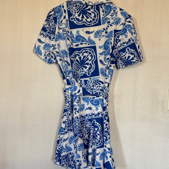 Avara Blue and White Patterned Midi Dress - Picture 4 of 4